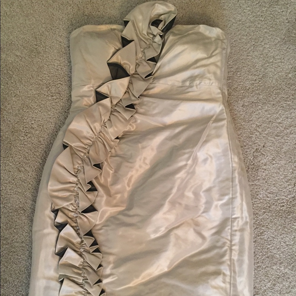 Gold Cocktail Dress with front diagonal ruffle